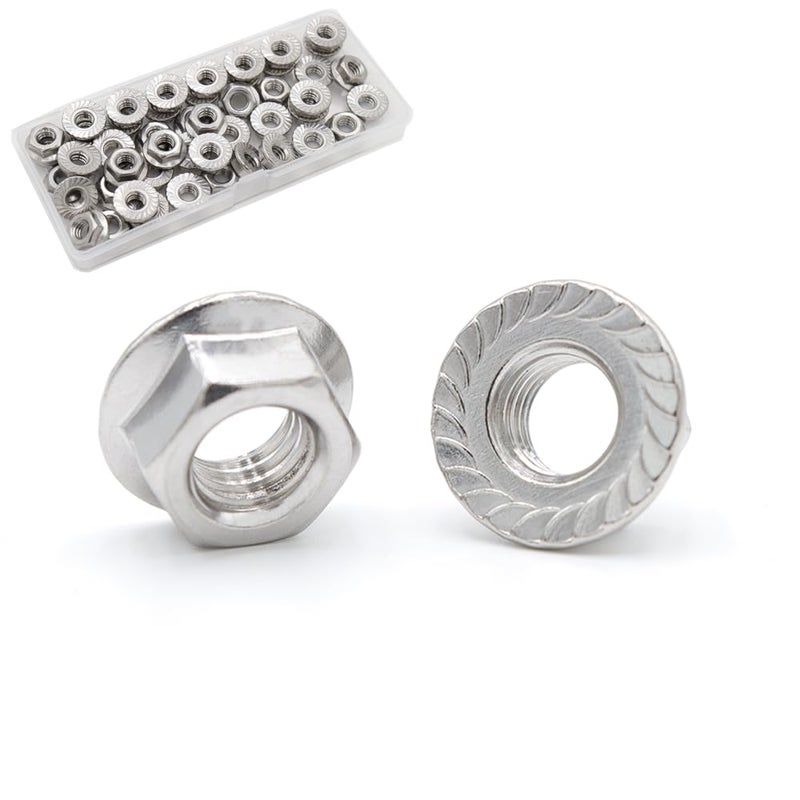 STORMCUBE 1/4"-20 Serrated Flange Nuts 50 Pack 304 Stainless Steel Hex Lock Nuts Full Thread for Industrial Construction Fasteners - Image 1